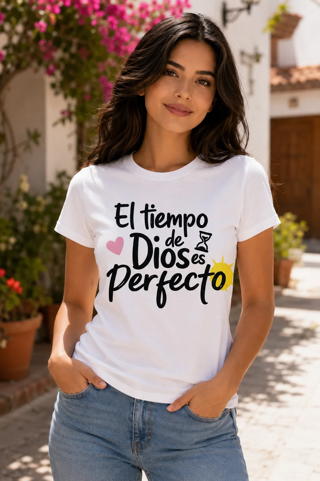 Blusa Blanca Sublimada Piel de Durazno para Dama