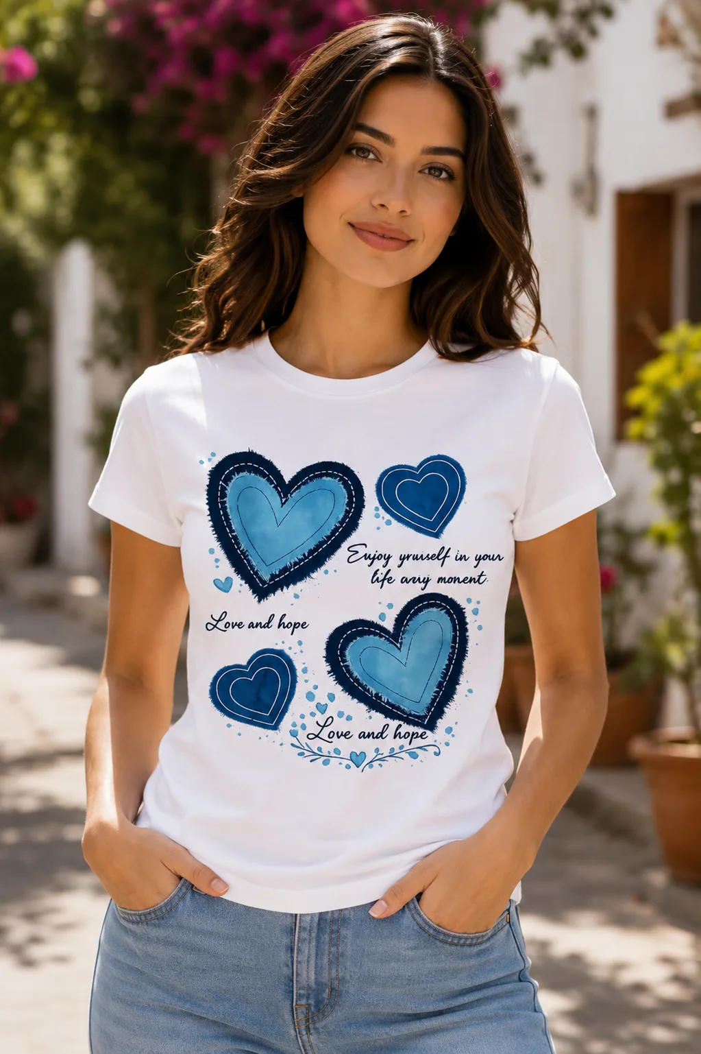Blusa Blanca Sublimada Piel de Durazno – Love and Hope 💙
