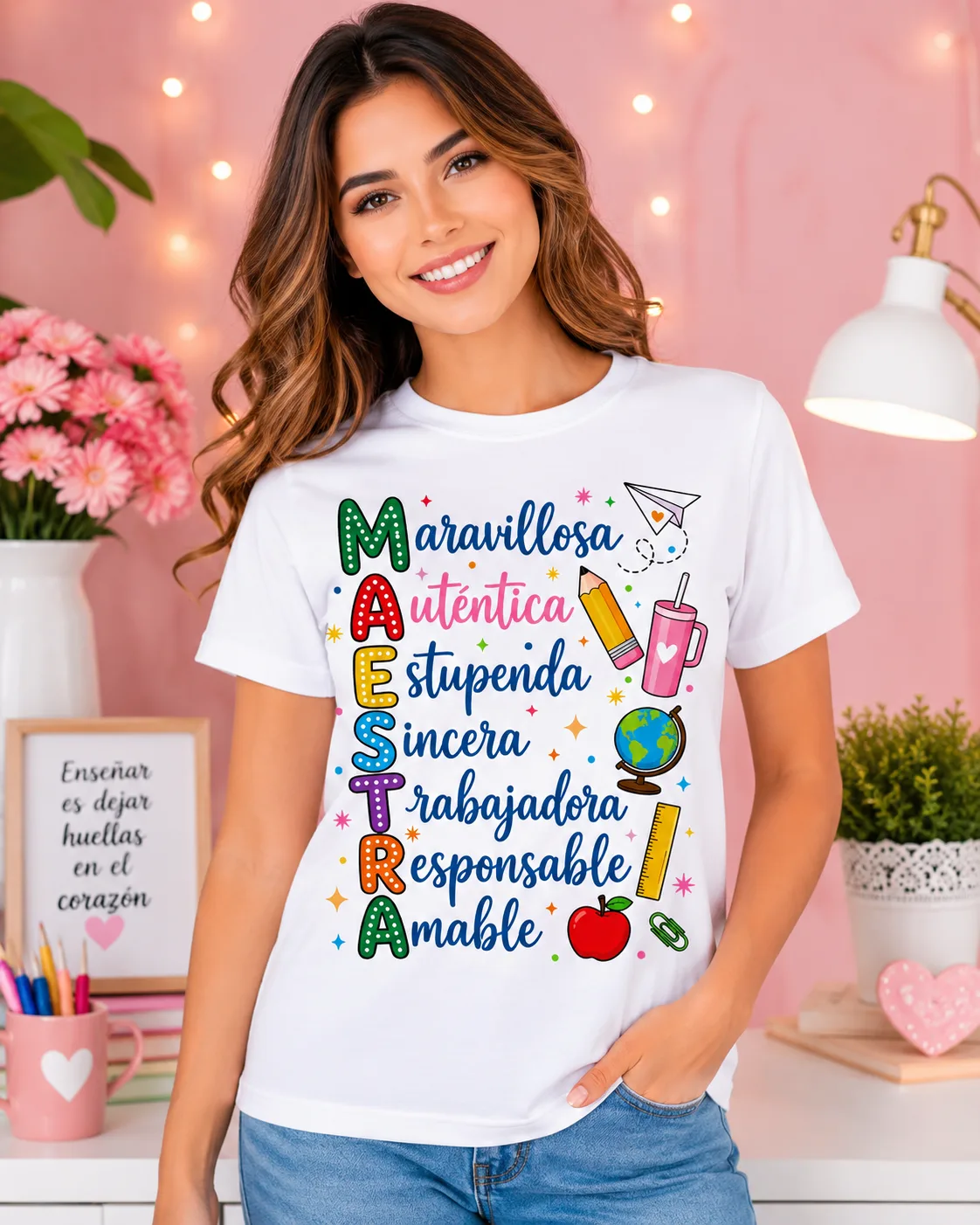 Blusa Blanca Piel de Durazno Sublimada – Diseño Maestra