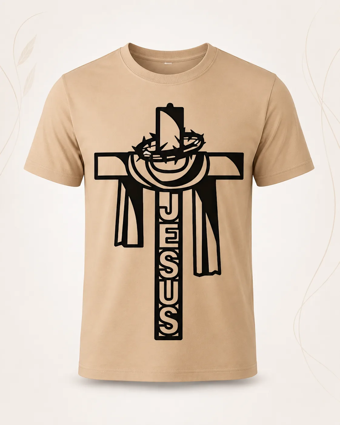 Camiseta para Hombre Jesús con Cruz y Corona de Espinas