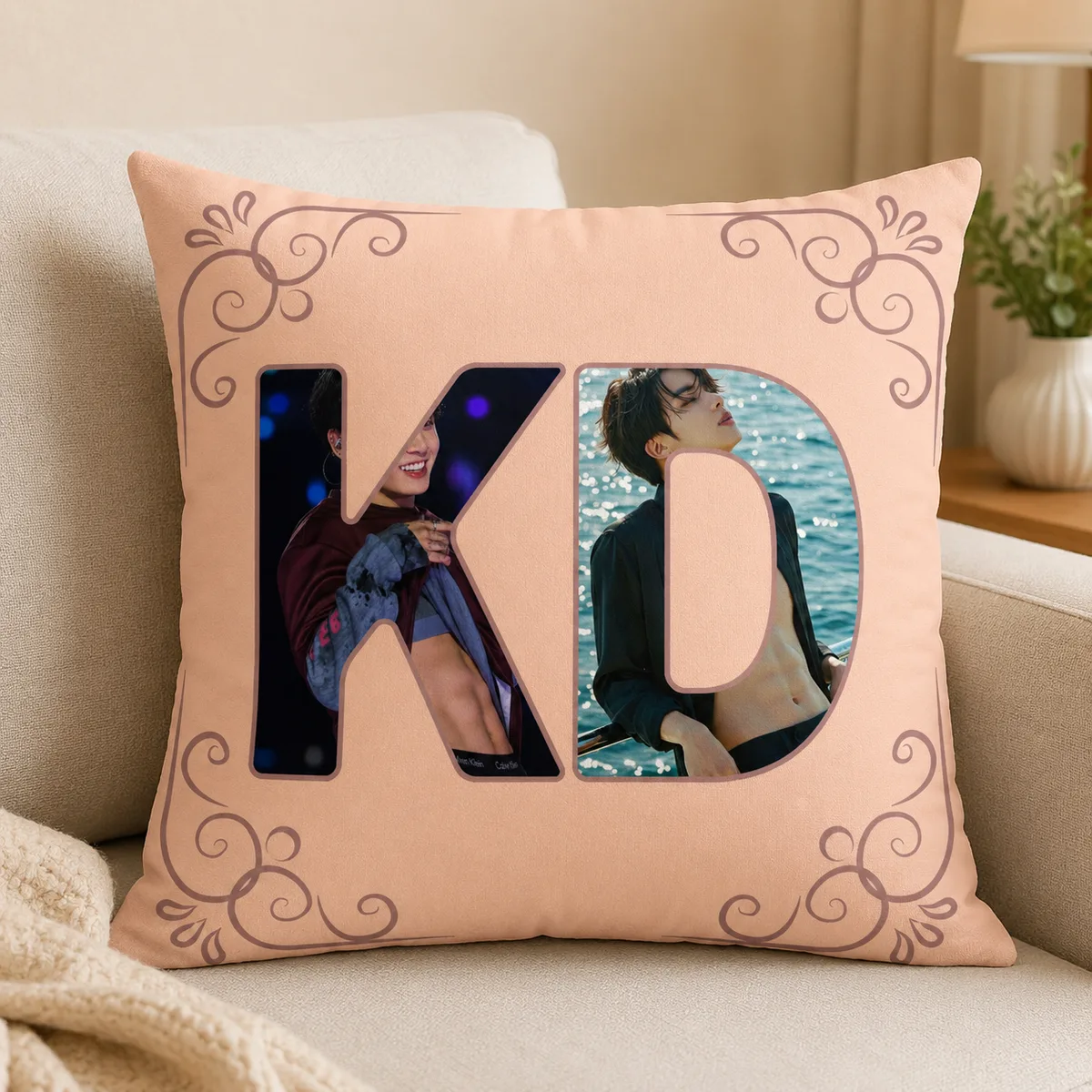 Funda para Cojín Personalizada con Inicial y Fotos