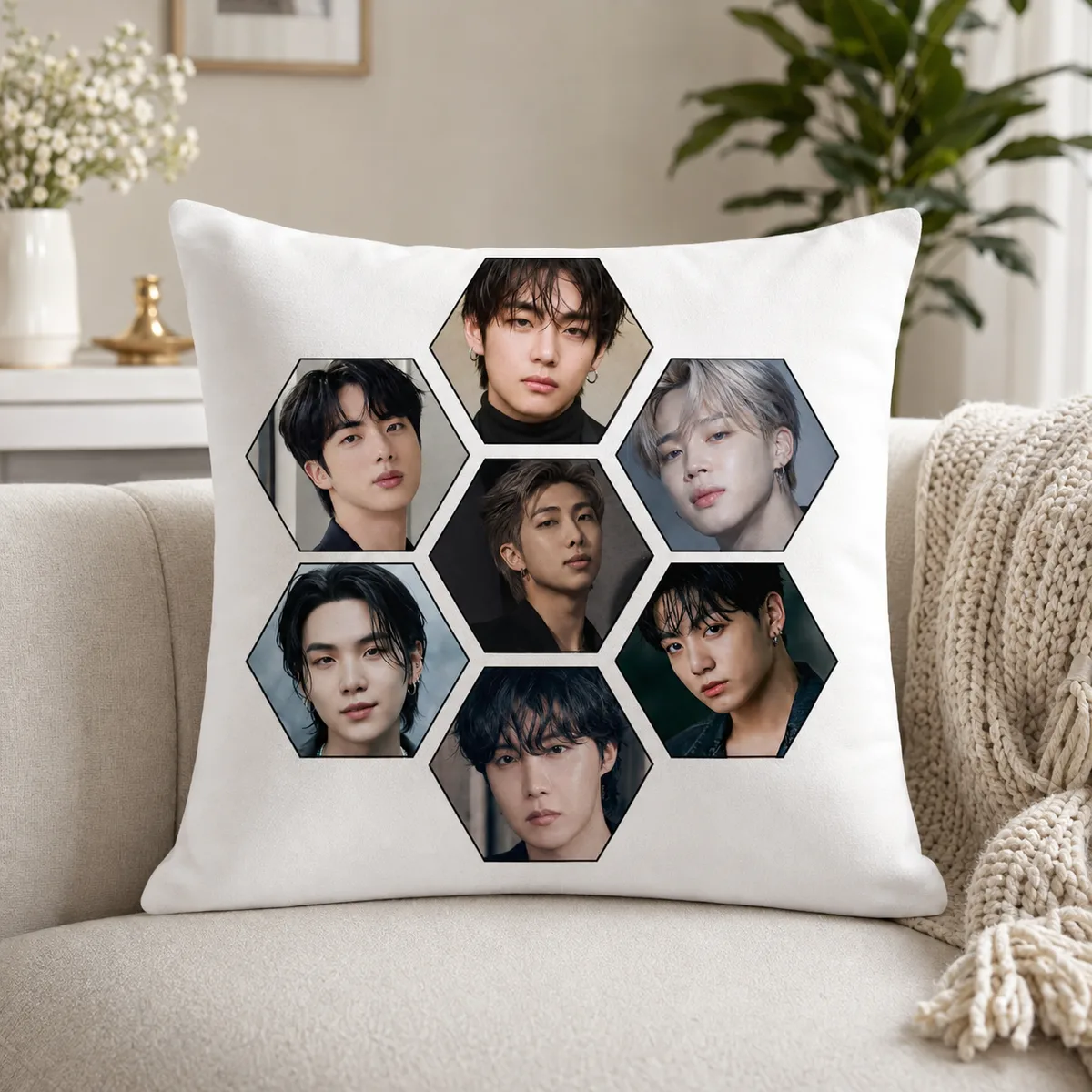 Funda para Cojín BTS Collage Hexagonal