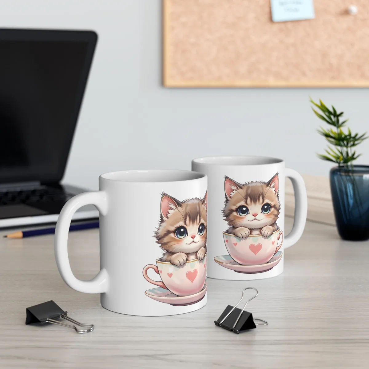 Taza Clásica Gatito en Taza de Té con Corazones – Diseño Tierno