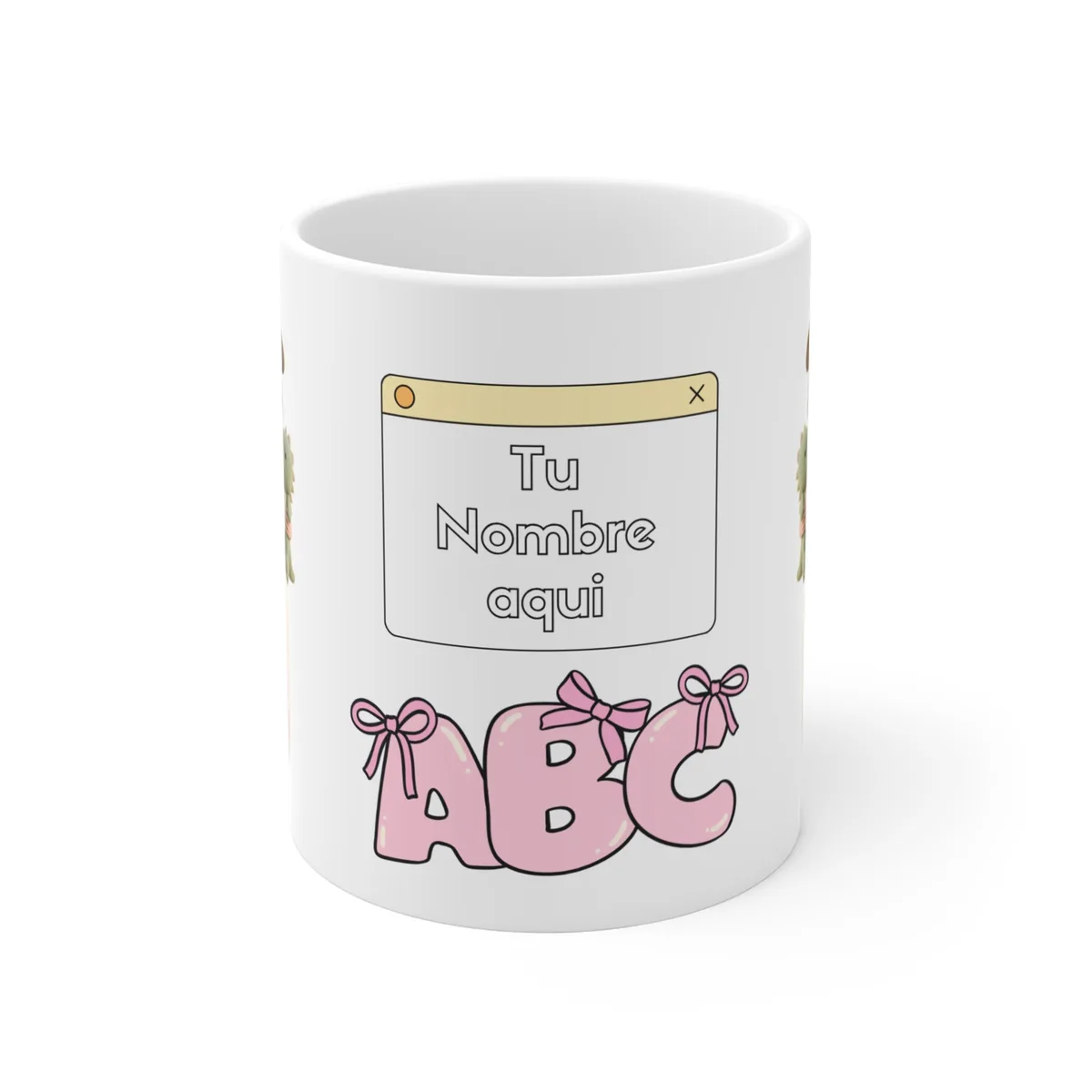Personalized Kids' ABC Mug — "Tu Nombre Aquí" Cute Doll & Floral Design, Custom Name 11oz