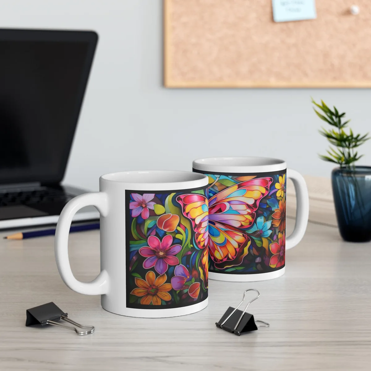 Taza Clásica Blanca – Diseño Mariposa Multicolor