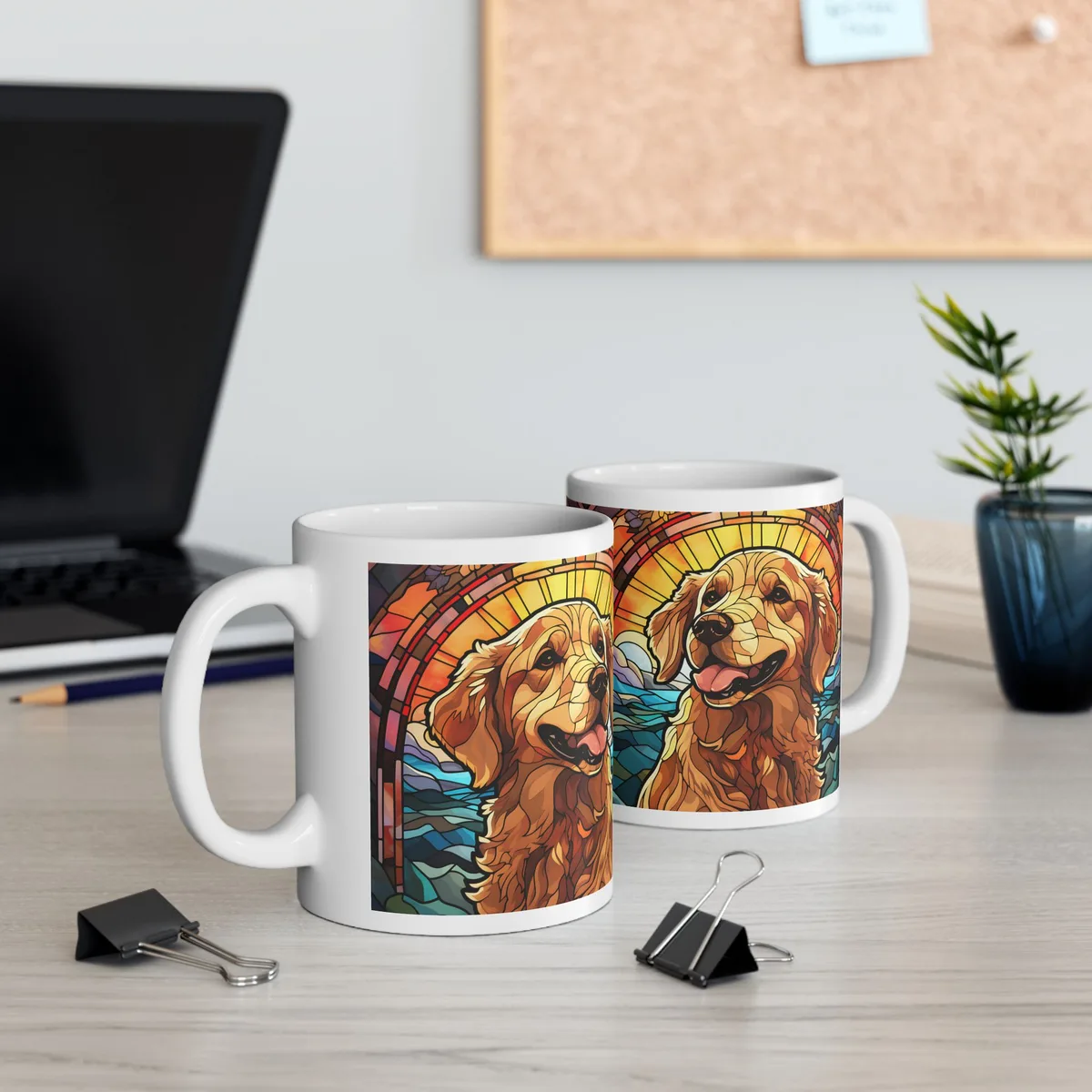 Taza Clásica Blanca – Diseño Golden Retriever Artístico