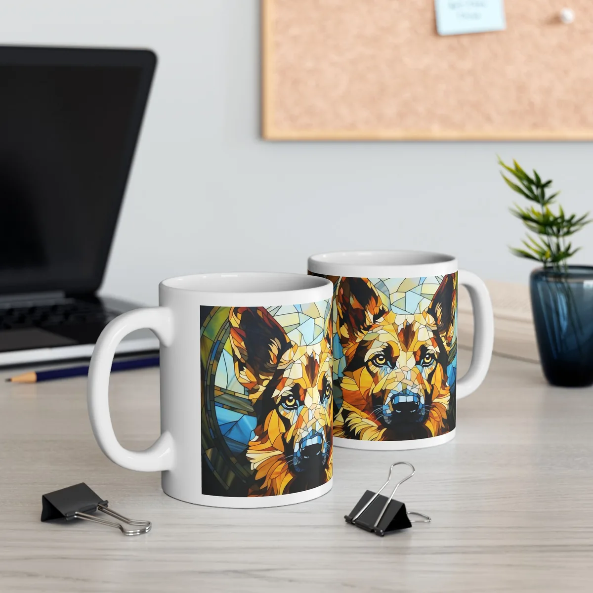 Taza Clásica Blanca – Diseño Pastor Alemán Geométrico