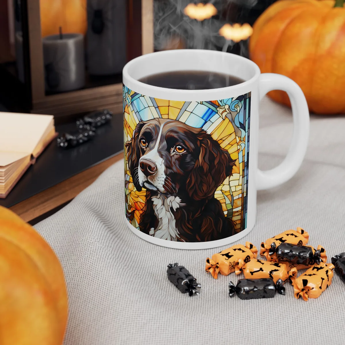 Taza Clásica Blanca – Springer Spaniel Inglés Estilo Vitral
