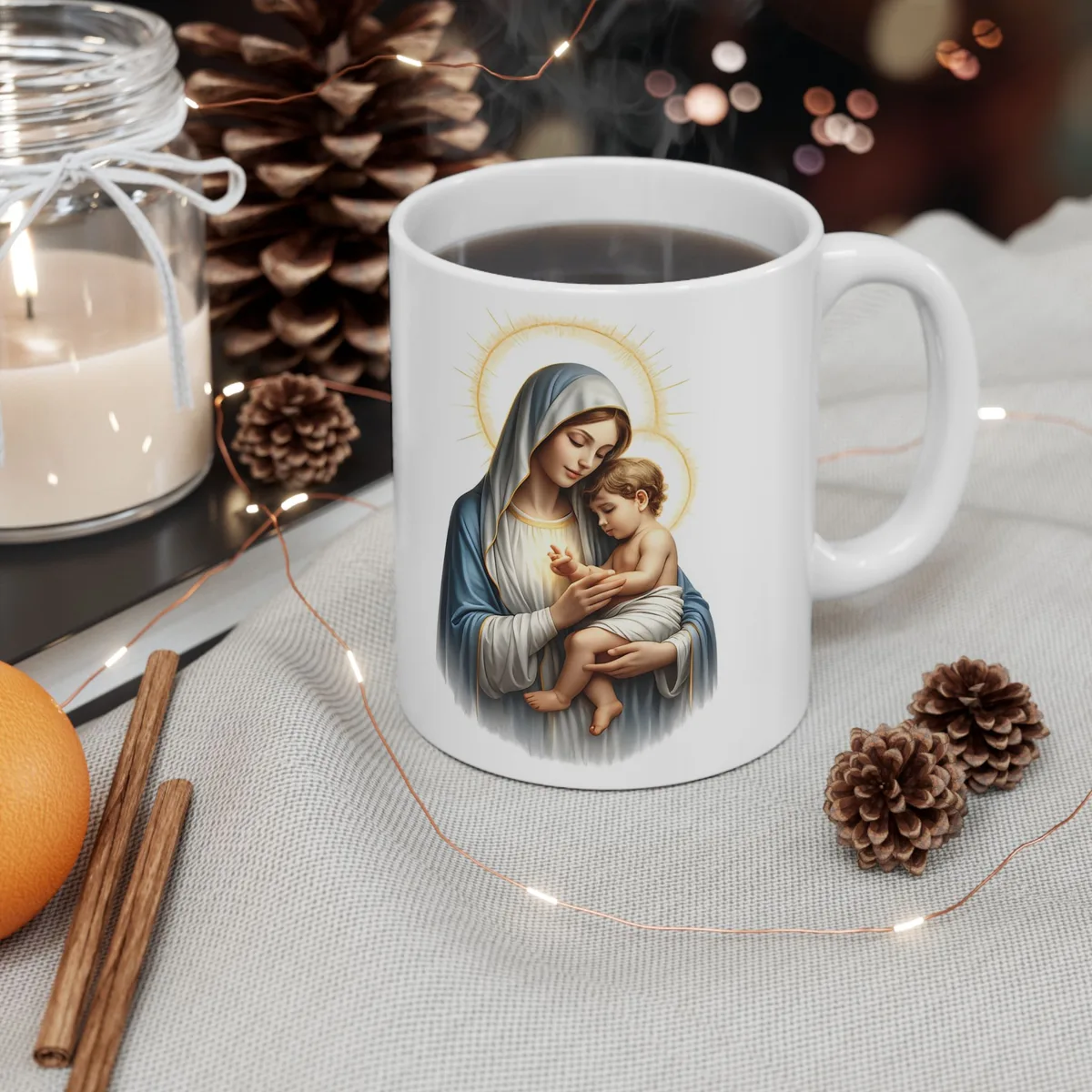 Taza Blanca Clásica Virgen María