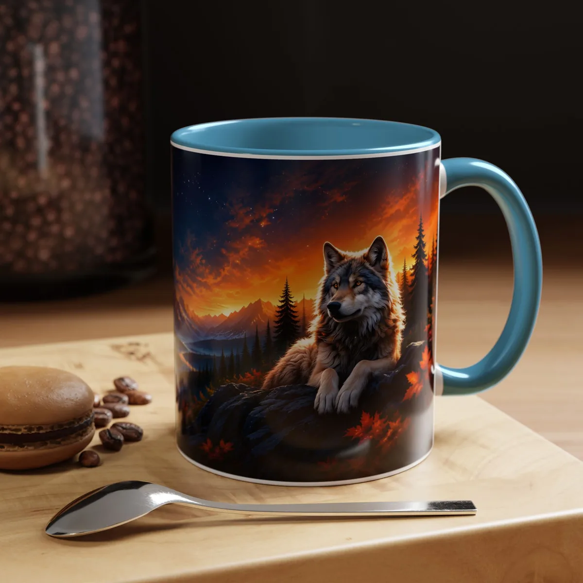 Taza Bicolor Lobos del Atardece