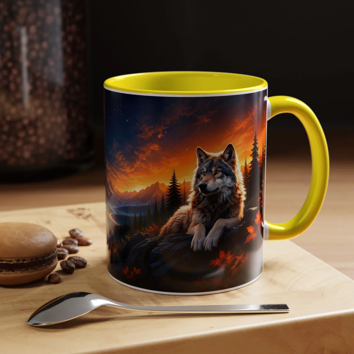 Taza Bicolor Lobos del Atardece