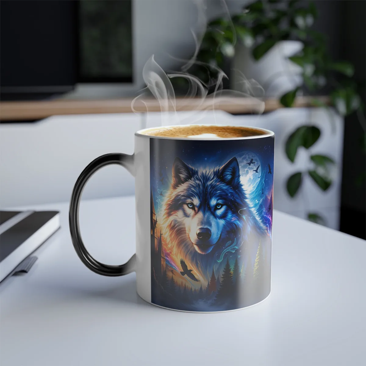 Taza Mágica Termosensible – Diseño Lobo Místico Fantasy