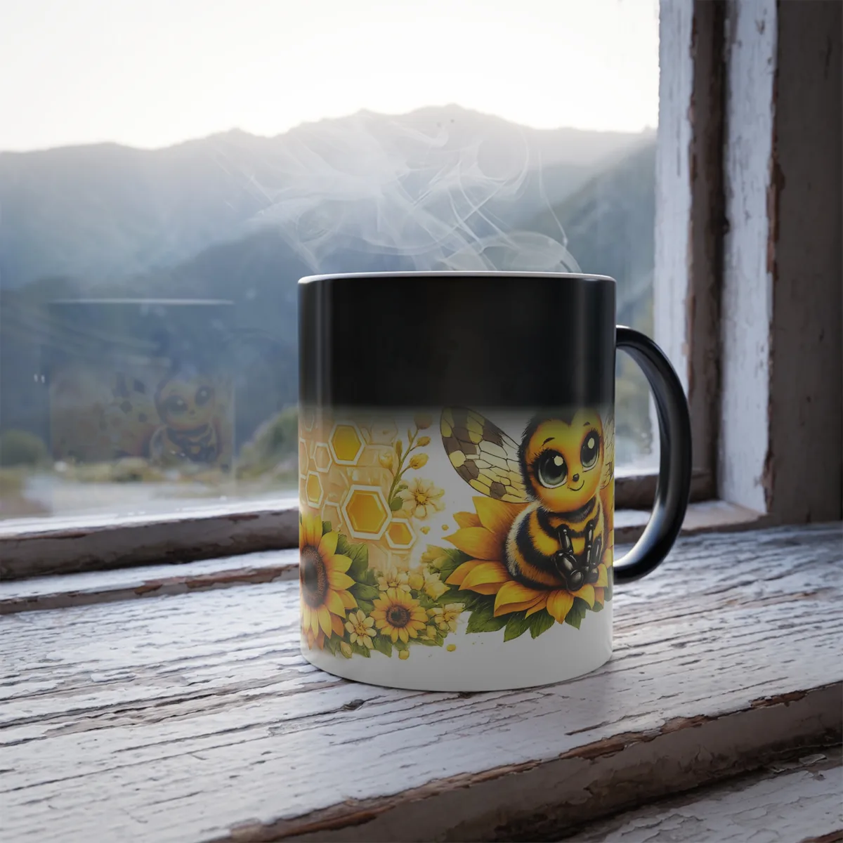 Taza Mágica Personalizada Abejita y Girasoles