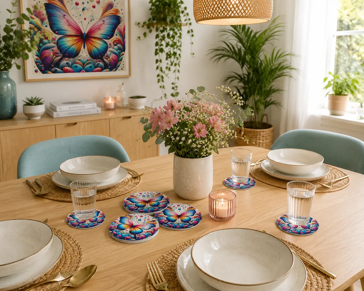 Posavasos decorativo con mariposa multicolor