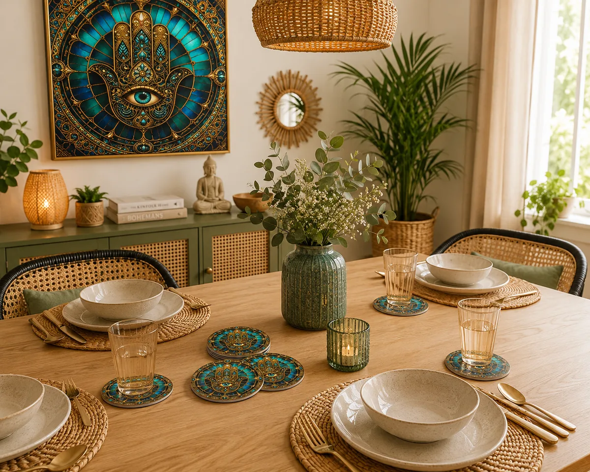 Posavasos Decorativo Mano de Fátima Azul