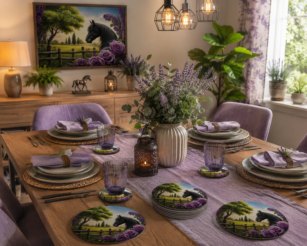 Posavasos Decorativo Caballo y Rosas Lavanda