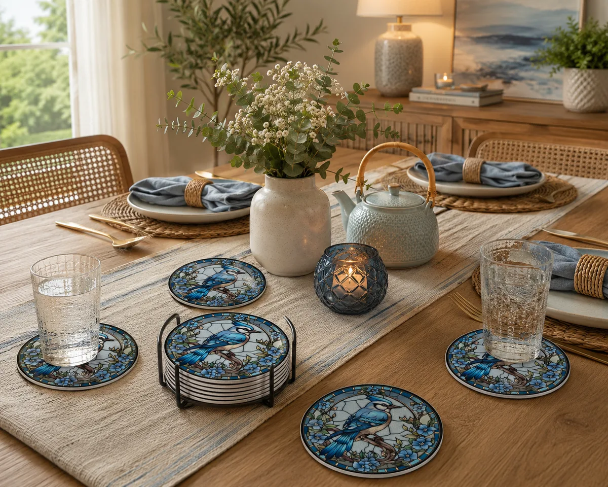 Posavasos Ave Azul Floral