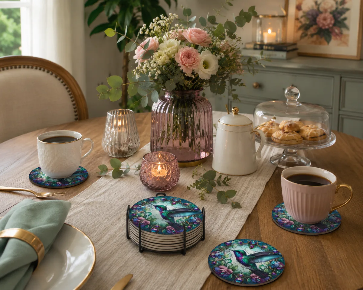 Posavasos Colibrí Esmeralda Floral